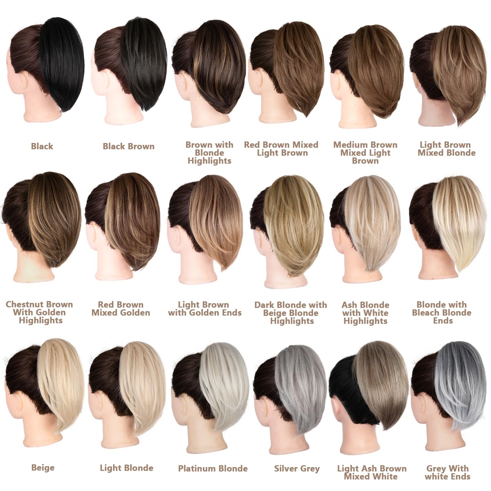 Clip on Ponytails for Women 10 Inch, Dark Blonde with Beige Highlights