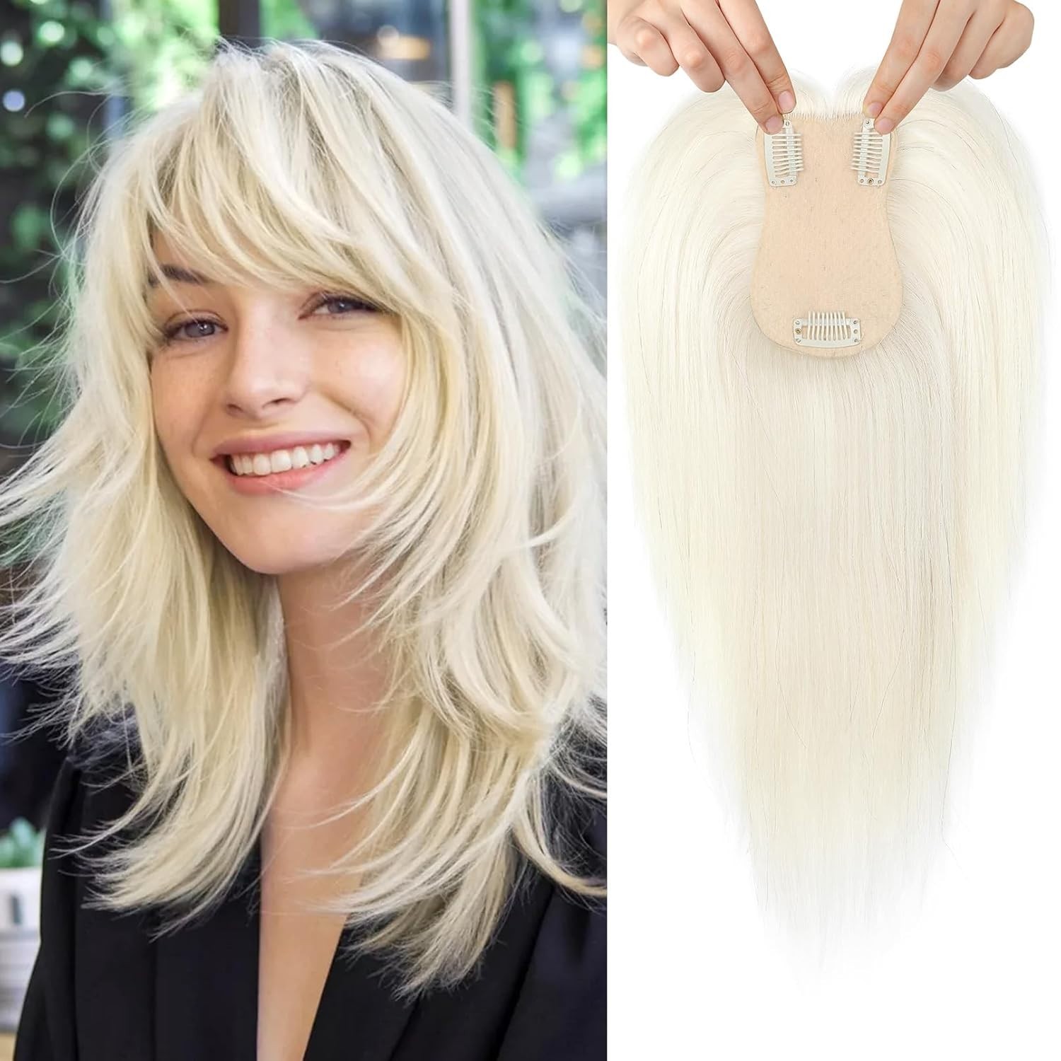 White Blonde 100% Human Hair 12in Women Hair Topper
