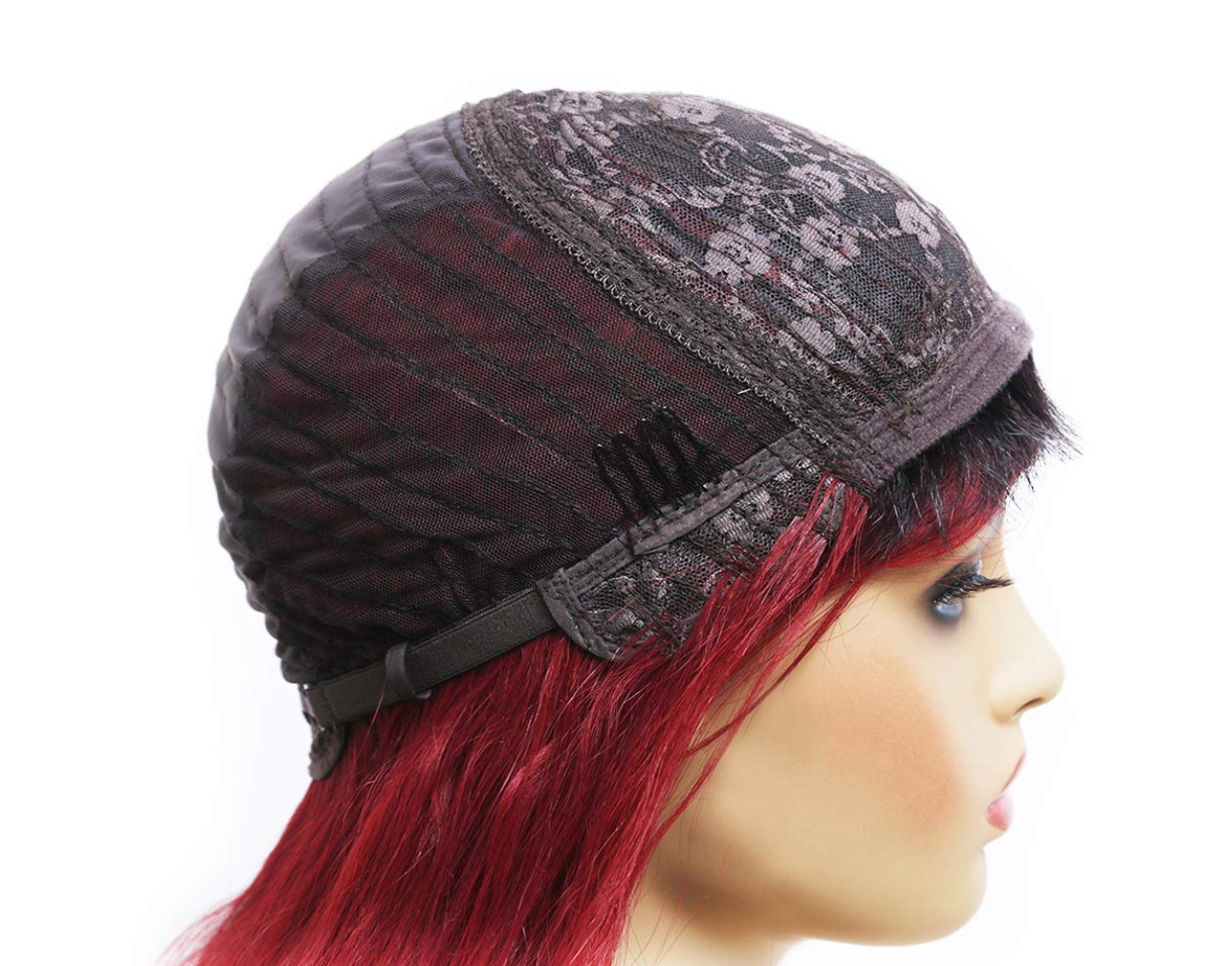 ANDRIA Women’s 26″ Wavy Wig w/Bangs Synthetic Heat Resist Ombre Burgundy Red NWT