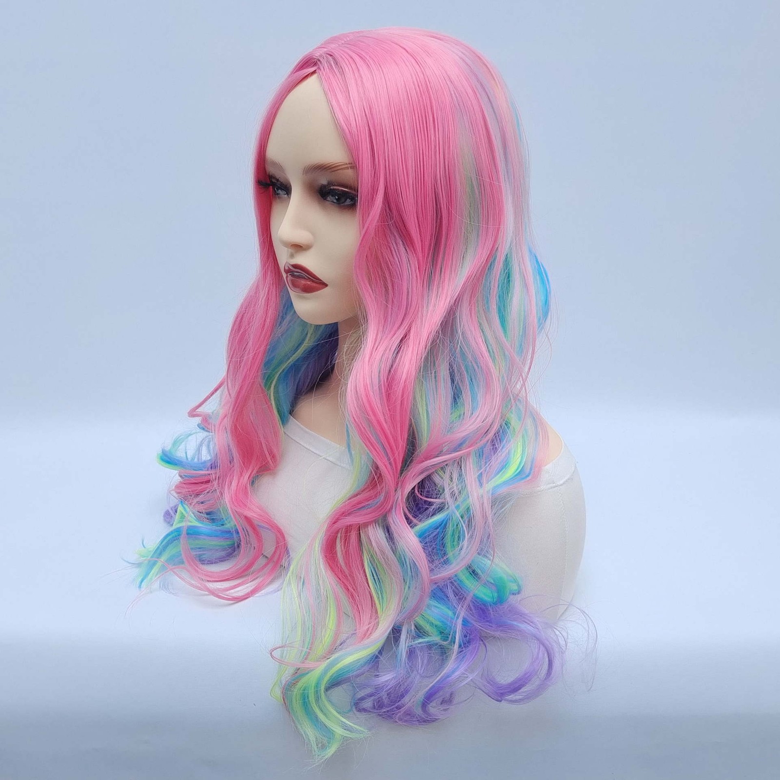 28″ Rainbow Long Wavy Wig for Women Full Heat Resistant Synthetic Cosplay Party