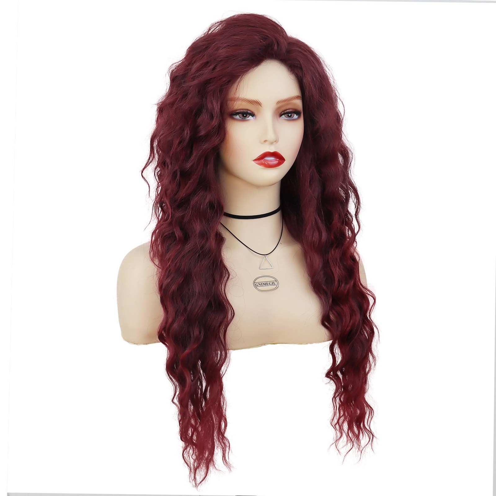 Gnimegil Long Red Curly Wigs For Women Part Burgundy Wig Layered Haircut Fluffy