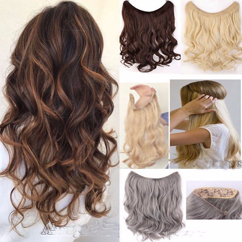 Wavy Curly Human Hair Extensions Hidden Halo Invisible Wire Piece Secret Miracle