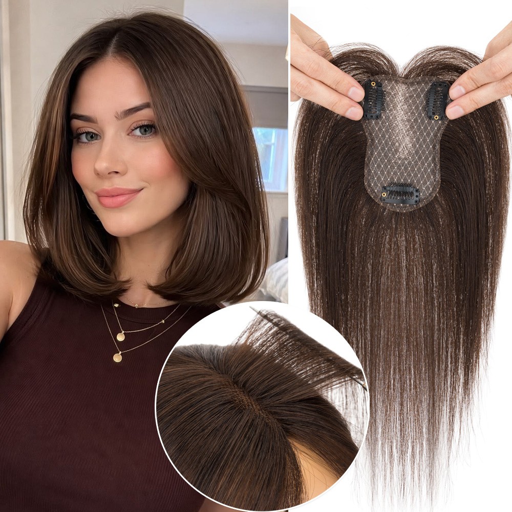 Curtain Bangs Clip in HUMAN HAIR Topper Hairpiece FULL LACE NATURAL HAIRLINE US