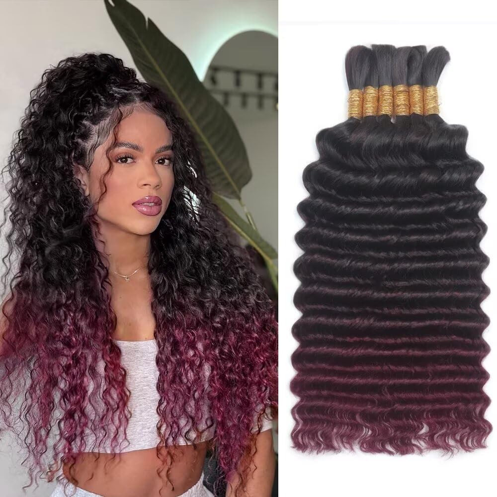 Ombre Burgundy Braiding Hair 150g 14 Inch 6 Bundles/Pack Deep Wave Bulk Human Ha