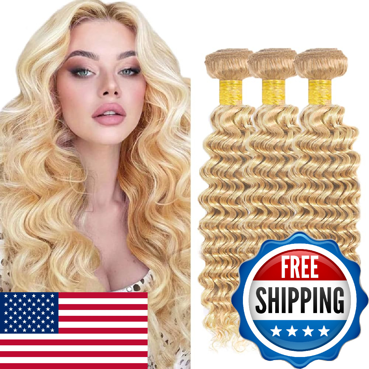 28 28 28 inch 613 Human Hair Bundles Blonde Deep Wave Bundles P27/613 Human Hair
