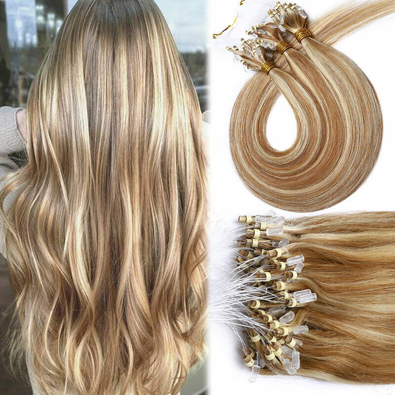 Micro Link Hair Extensions Micro Ring Beads Loop Tip Real Human Hair Highlighted