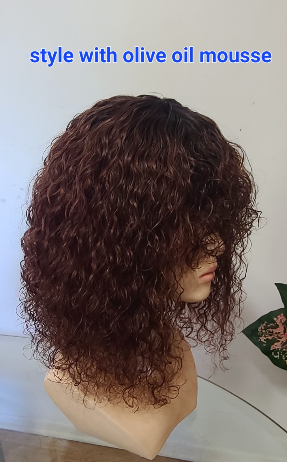 14″Brown Jerry Curl Wig,made From 100%human hair with bangs, Color TT 1B/33(N)