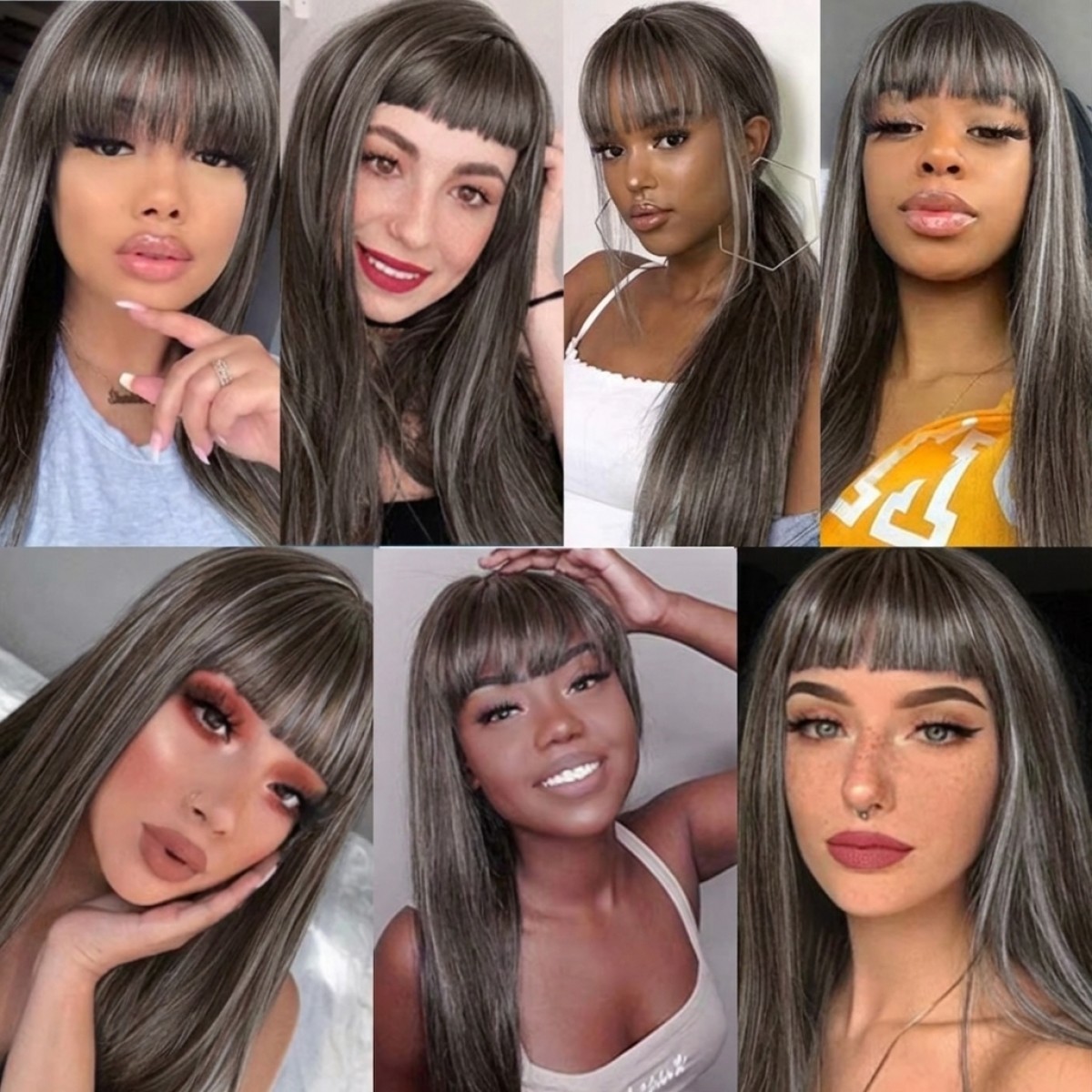 Mixed Brown blonde Long Straight Synthetic Hair Cosplay Party Wigs With Bangs