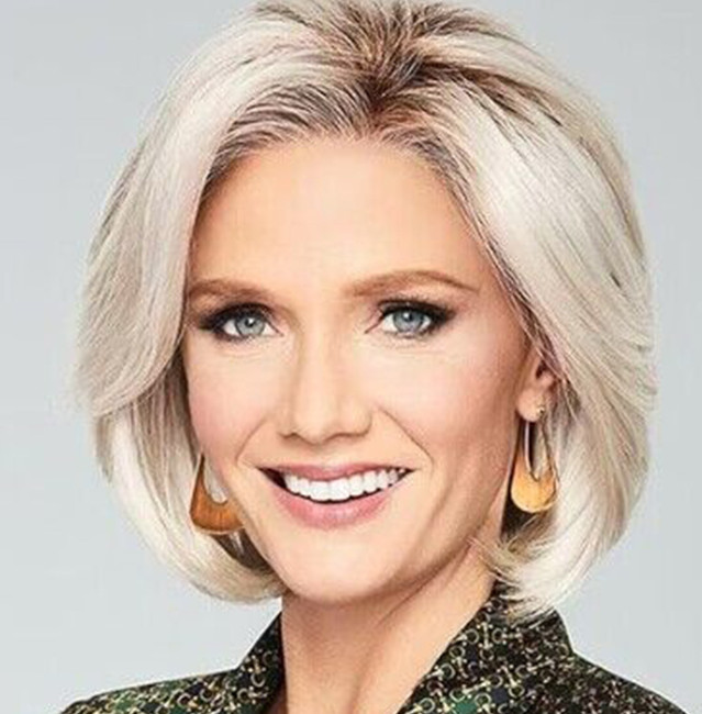 Short Bob Dark Rooted Blonde Mix Synthetic Hair Wigs Women Soft Natural