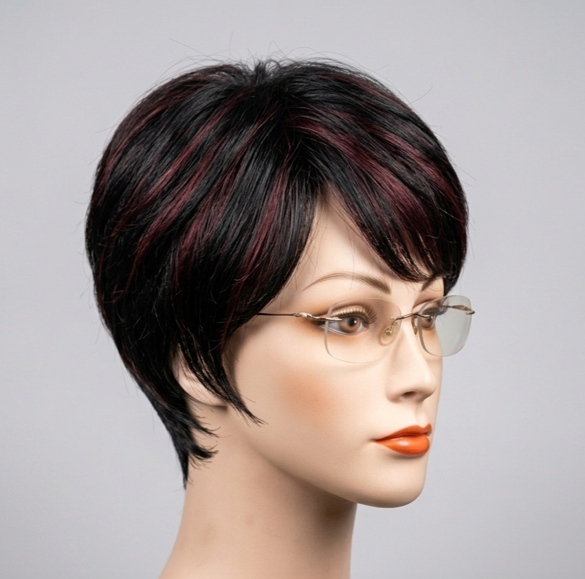 EDGY Short Burgundy Black Pixie Wig women natural bang daily use boy cut party