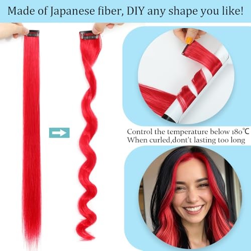 12PCS Red Clip In Hair Extensions Long Straight Heat Resistant 22 Inch #RED