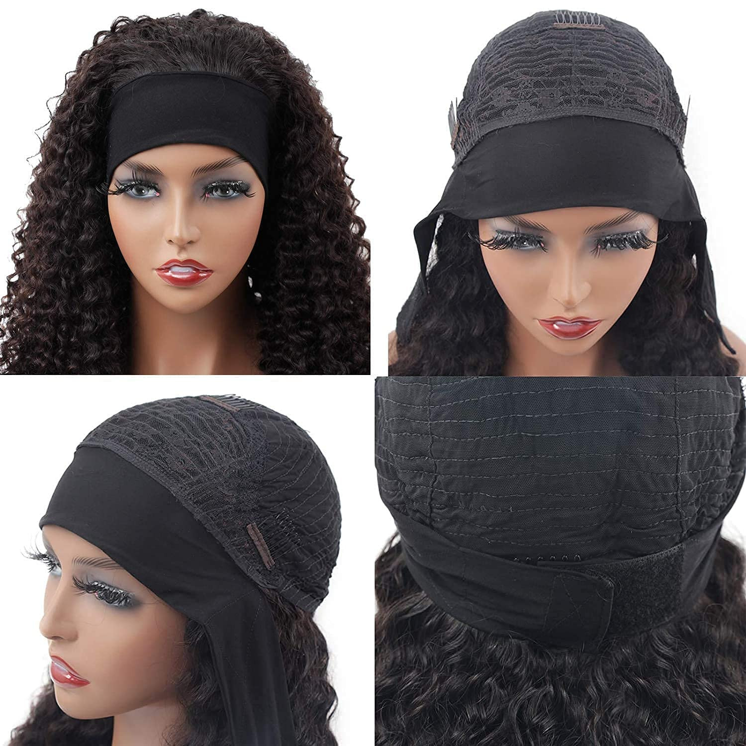 Headband Wig Human Hair Deep Wave 16 Inch Wigs for Black Women Glueless None Lac