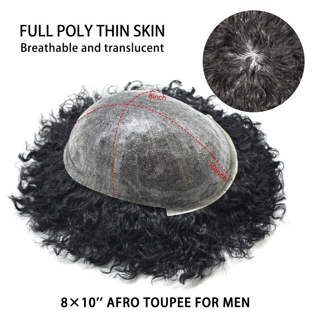 Afro Toupee For Black Men Skin Pu African American Hair System Replacement(9X11)
