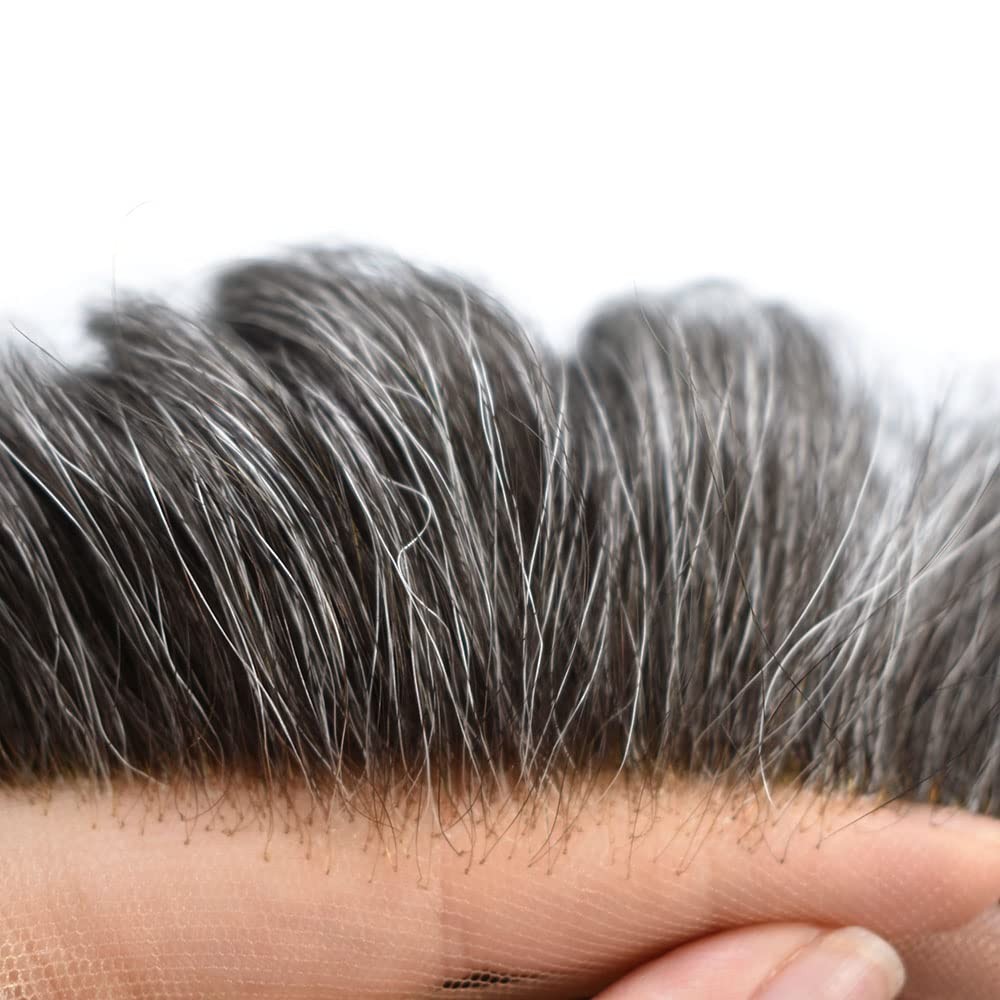 French Lace Front Toupee Human Hairpiece Bleached Knots Natural Hairline