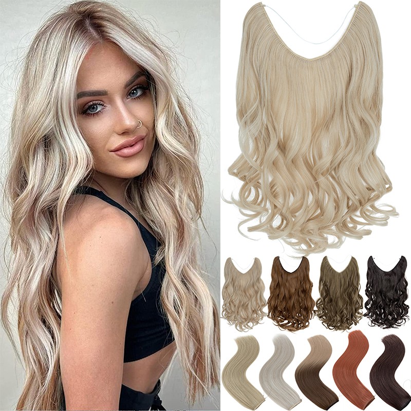 Balayage Brown Wire In Hair Extensions Elastic Band Secret Miracle Ring AS Human