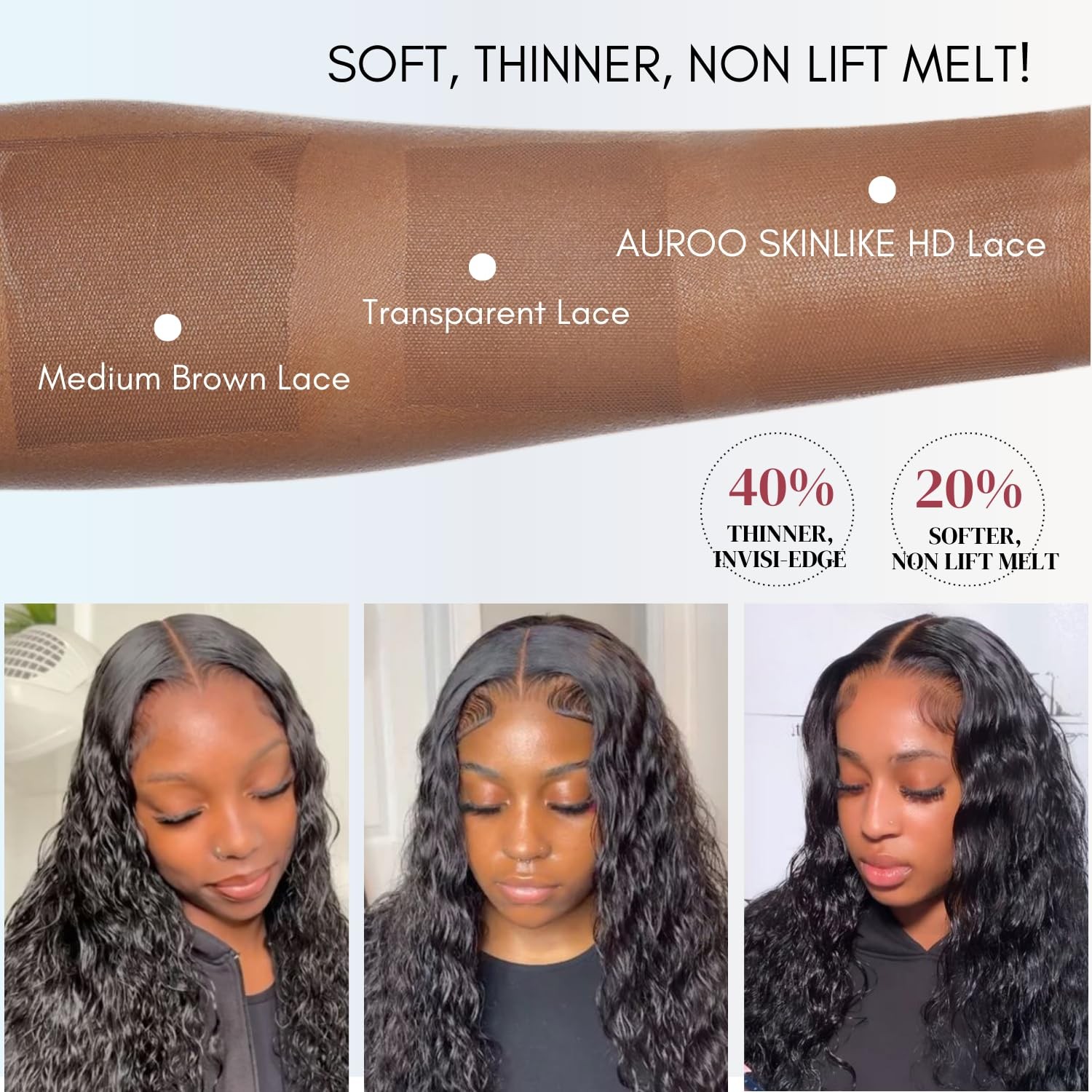 Auroo 2X6 Kim K Water Wave Skinlike Real Hd Lace Closure Only 20 Inch 12A 0.09