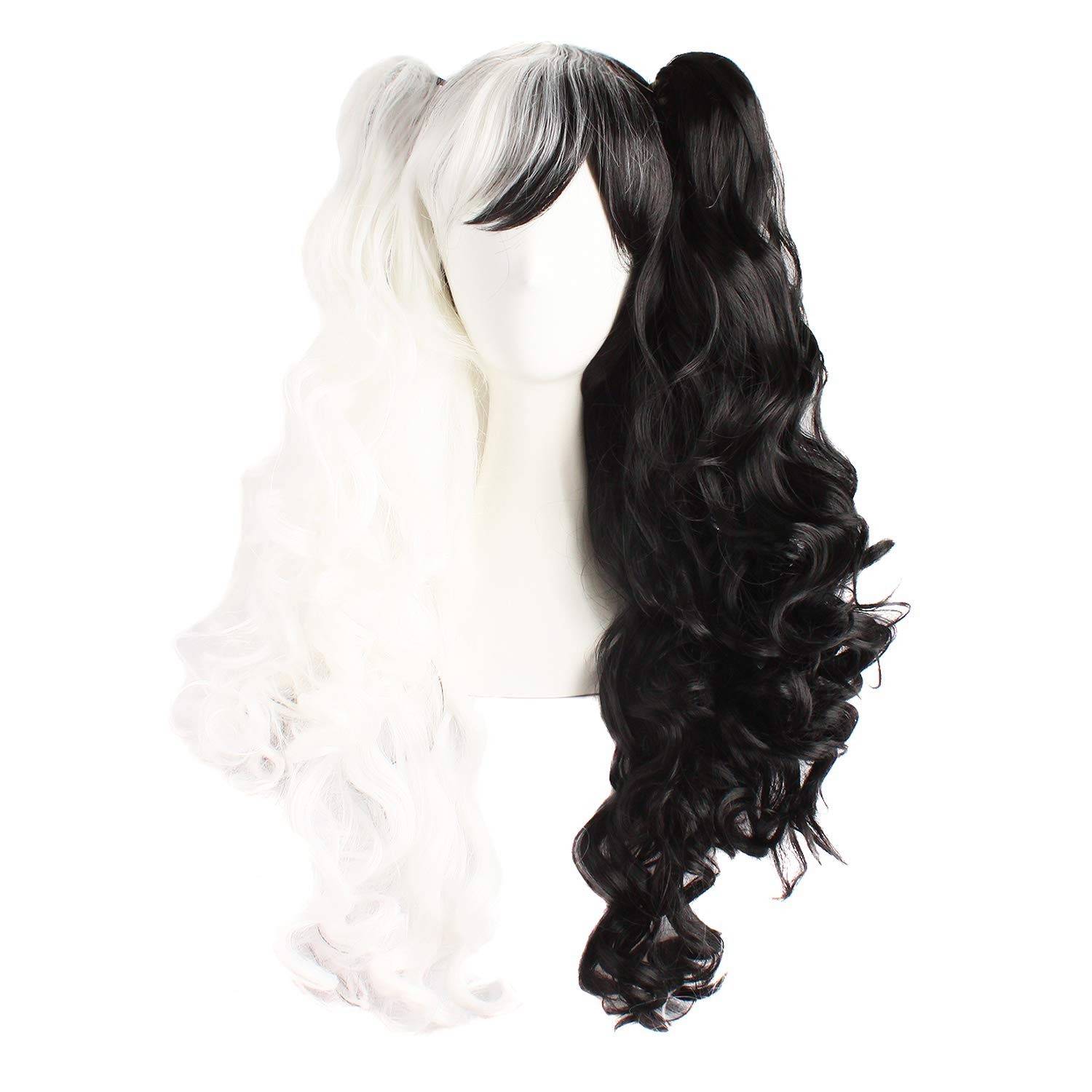 Lolita Long Curly Clip On Ponytails Cosplay Wig White/Black 25″ Monokuma ANIME