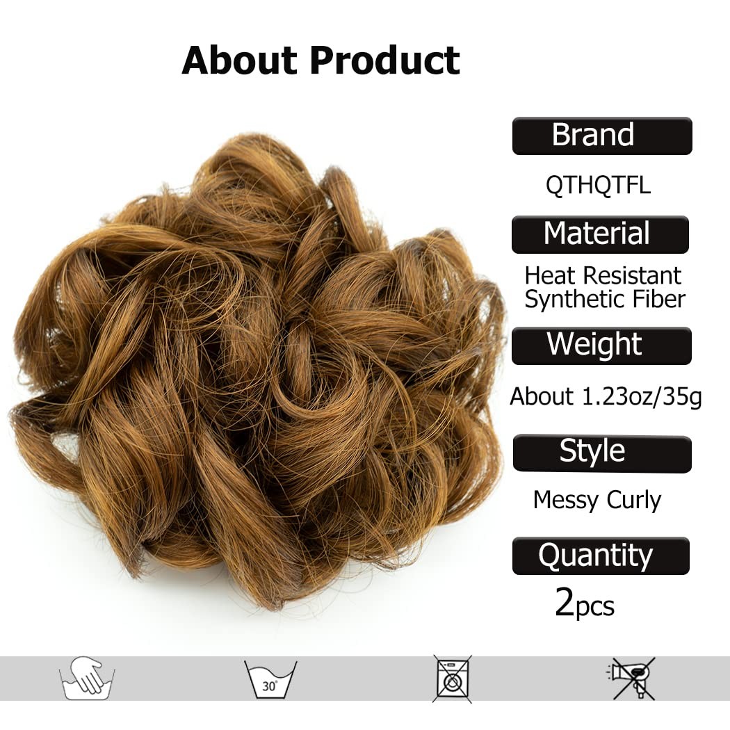 QTHQTFL 2pcs Messy Bun Hair Piece 2/30# (Dark Brown & Light Auburn Mixed)