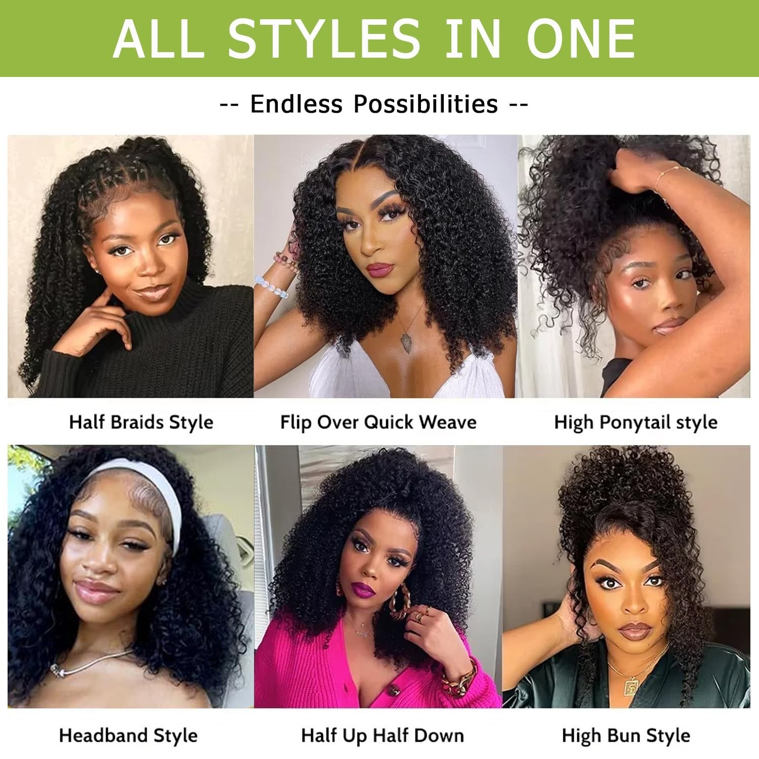 Half Wig Human Hair Kinky Curly Wear & Go Glueless Flip Over 180% Density 22Inch