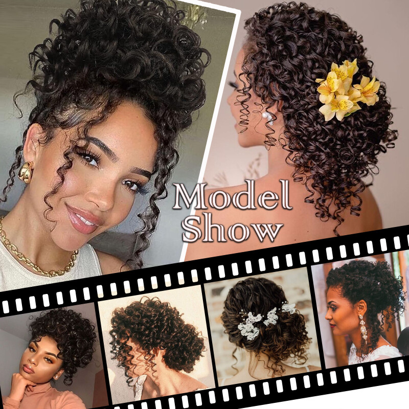 Drawstring Kinky Curly Afro Bun Clip In Puff Pony Tail Hair Extension Wedding US