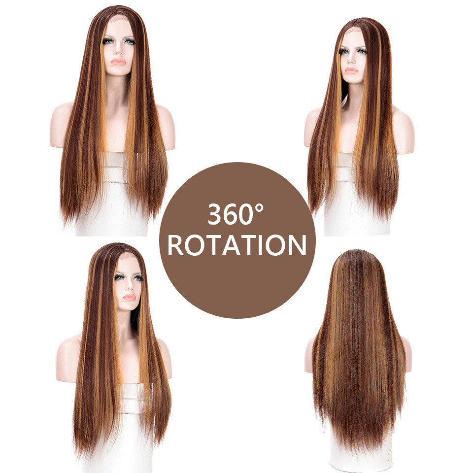 Highlight Brazilian Wig Straight Human Hair Full Wigs Ombre Brown Honey Blonde