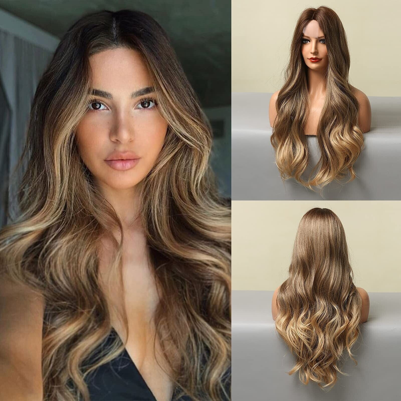 Women’s Ombre Blonde Wave Lace 24″ Long Wavy Curly Blonde Synthetic Wigs Hair