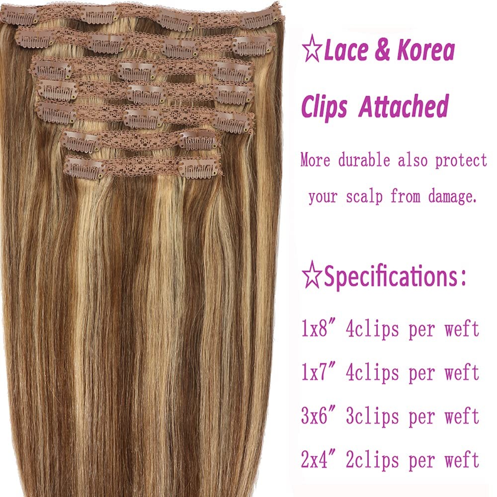 Eufficco Human Hair Lace Clip In Hair Extensions Thick Ends Highlights Piano