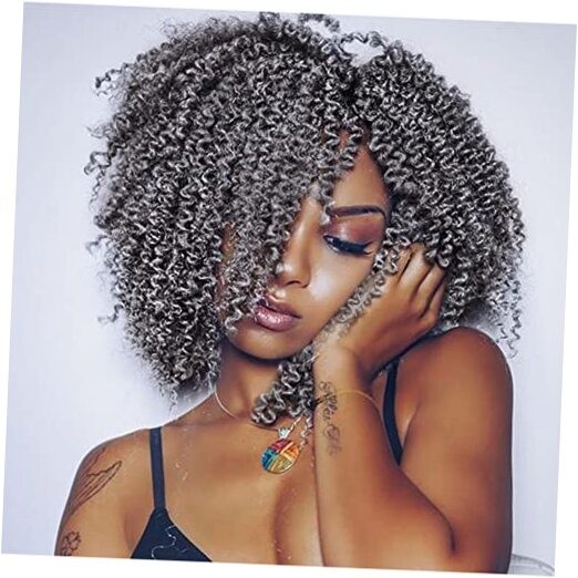 6 Packs Short Grey Passion 8 Inch Passion Twist Crochet Hair-Black Mixed Grey