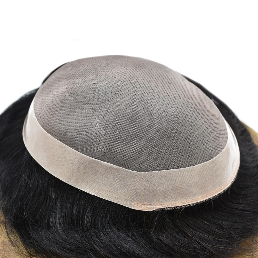 Mens Toupee For Men Human Hair Replacements Fine Mono Poly Around Hairpieces US