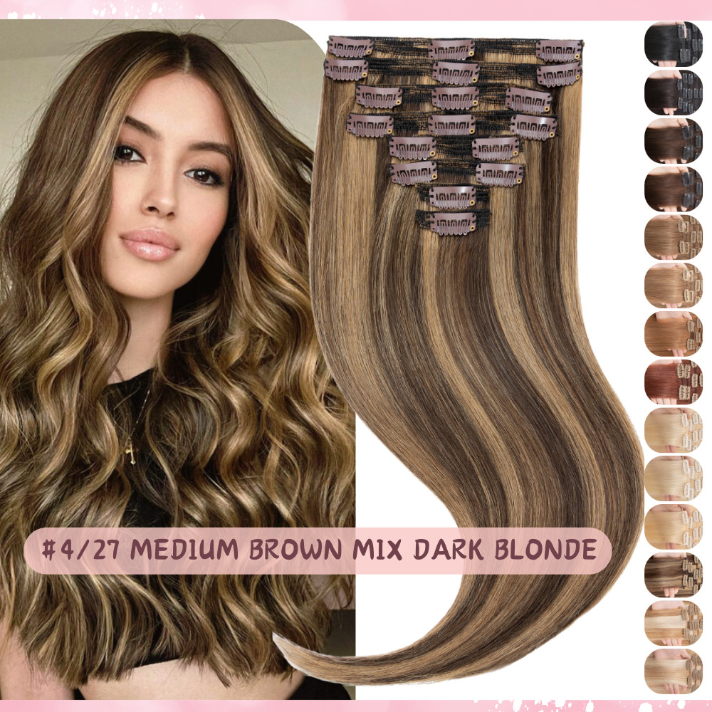Clip In 8PCS Thick Human Hair Extensions Real Remy Double Weft FULL HEAD BLONDE