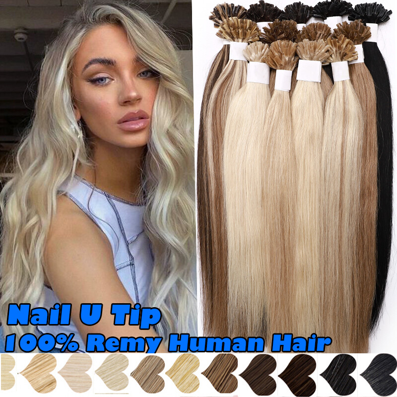 Invisible Nail U Tip Fusion Keratin Remy Human Hair Extensions Full Head Blonde