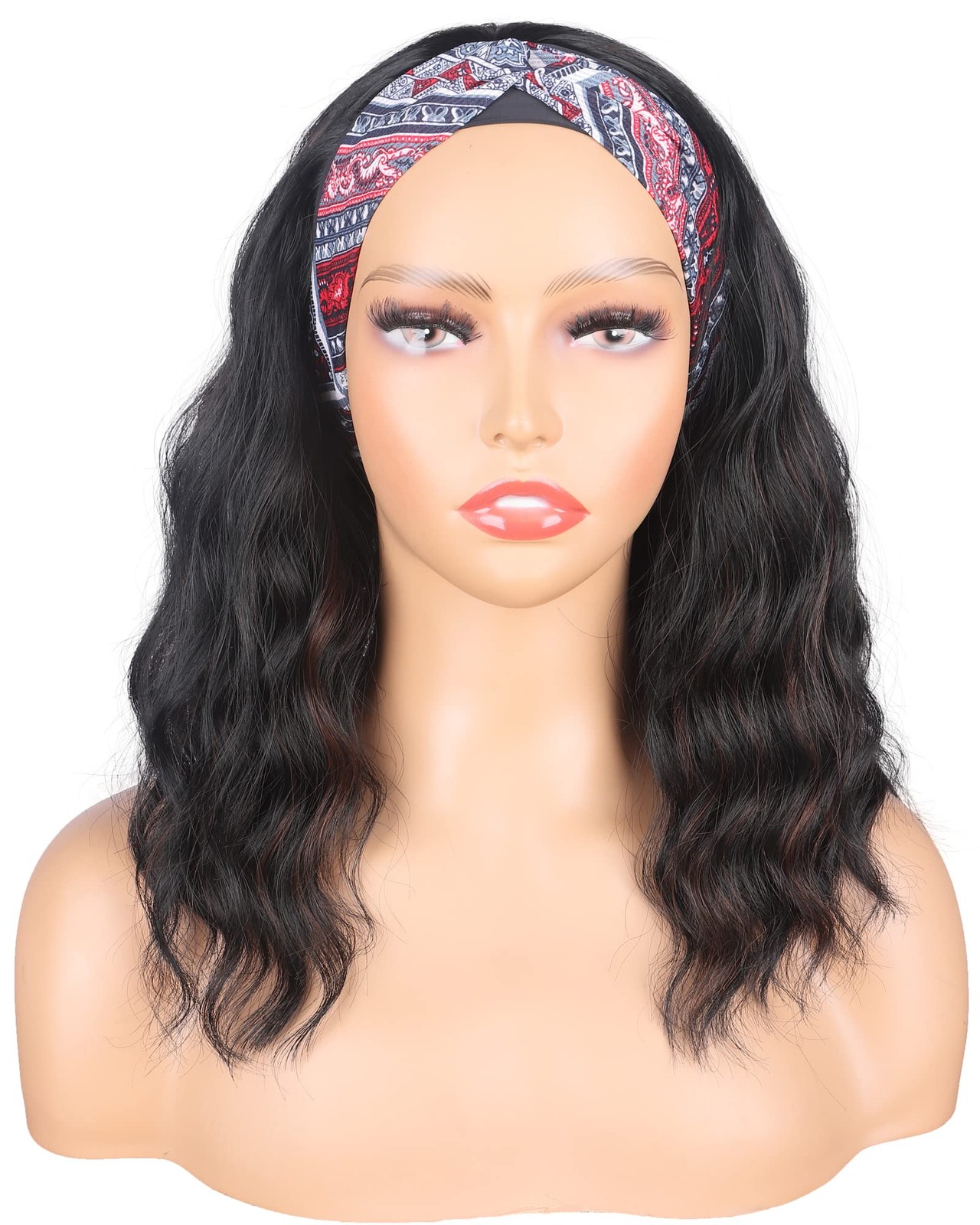 Black Headband Wigs With Brown Highlights For Black Women Synthetic Black Bro…