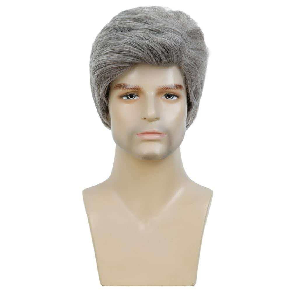 Men’s 8in Short Silver Gray Wig Full Heat Resistant Synthetic Cosplay Party
