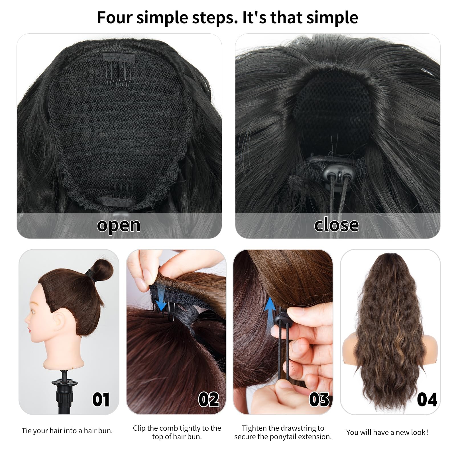 26 inch Black Ponytail Extension, Drawstring for 26 Inch,