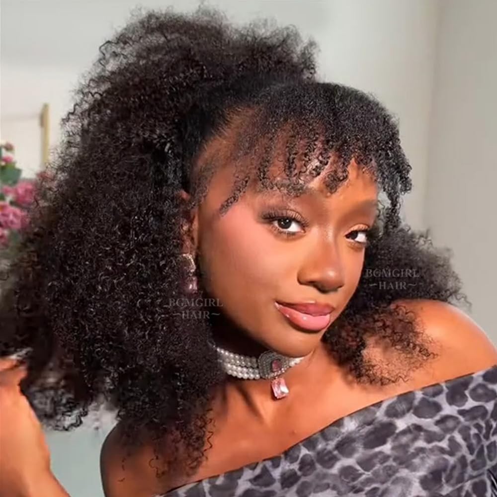 Kinky Curly Half Wig 22″ Human Hair, 3-in-1 Drawstring, Glueless, Beginner Frien