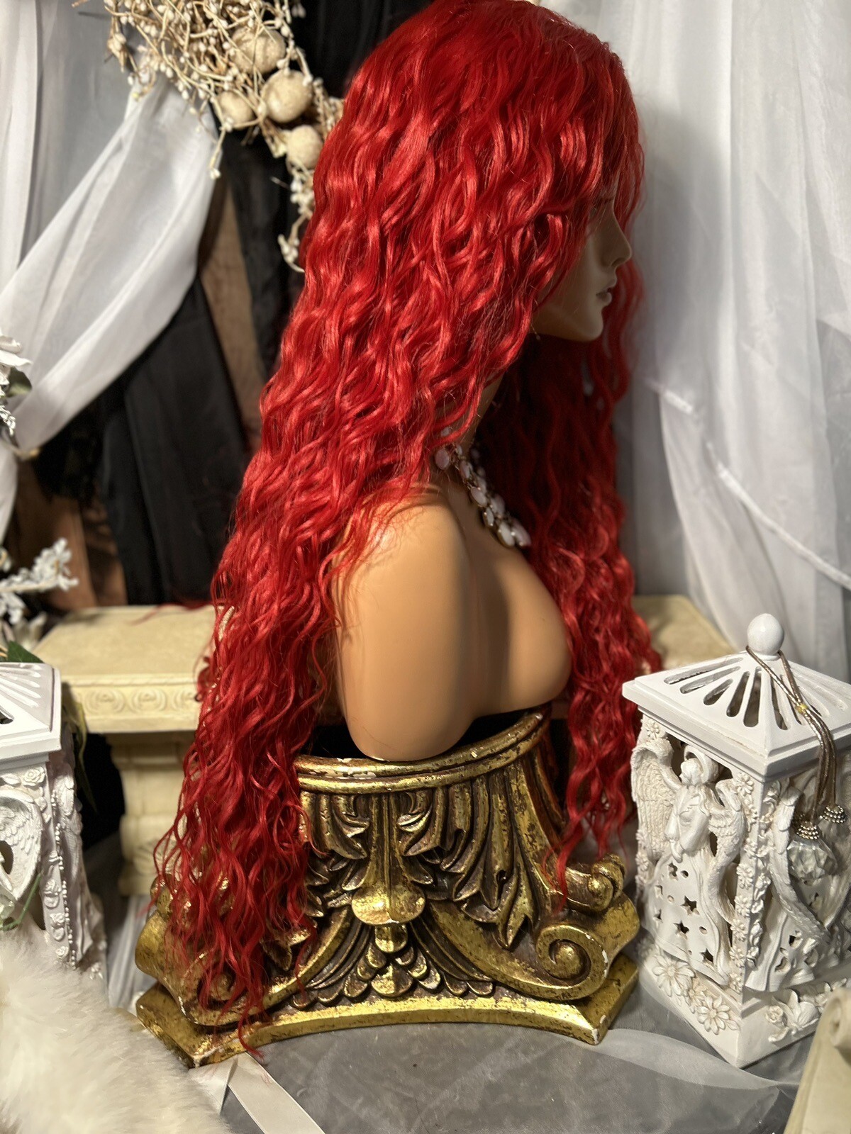 BOLD RED BEAUTY WITH 30”DEEP WAVES, HD LACE FRONT W/5” M. PART, BLEND HH WIG💋