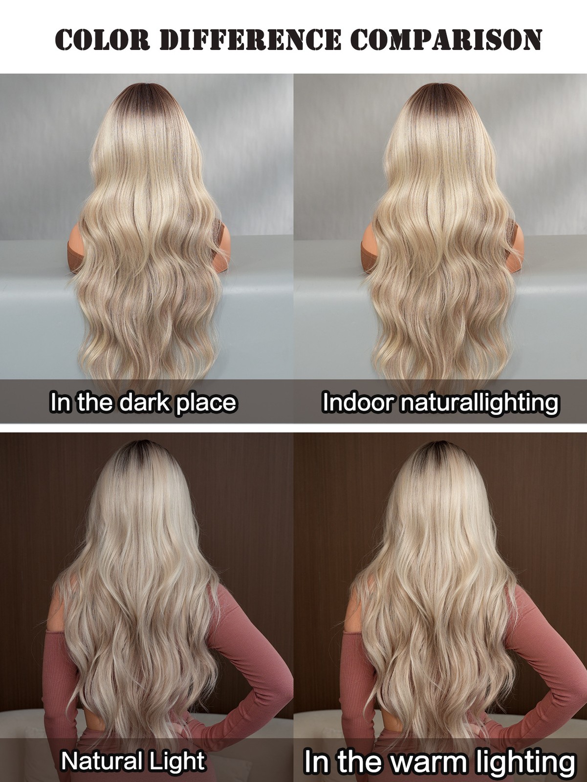 Long Wavy Ombre Beige Ash Blonde Middle Part Wig with Curtain Bangs for Women