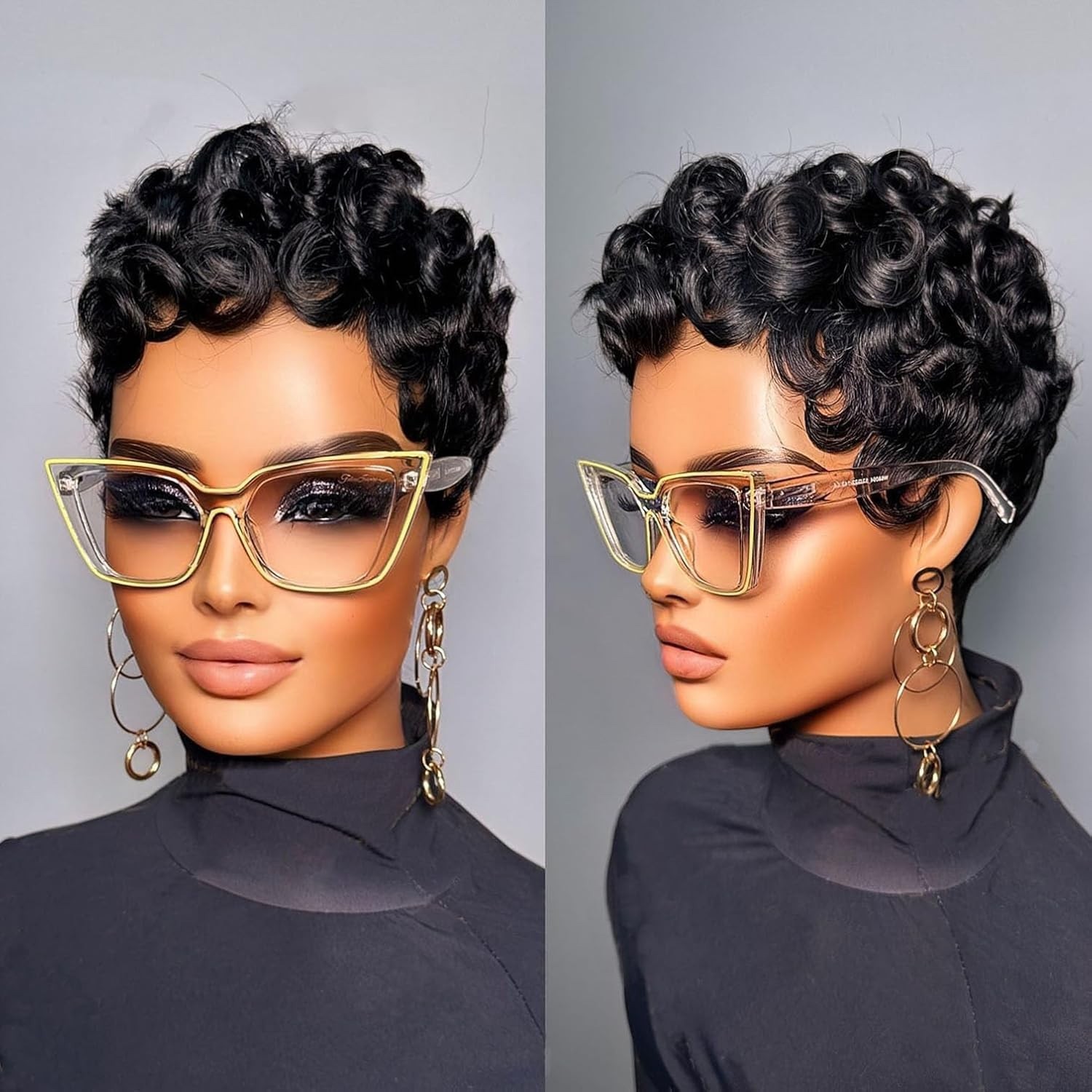 Short Slight Layered Wavy Wigs Black Women Synthetic Hair Short Pixie Cut Wig