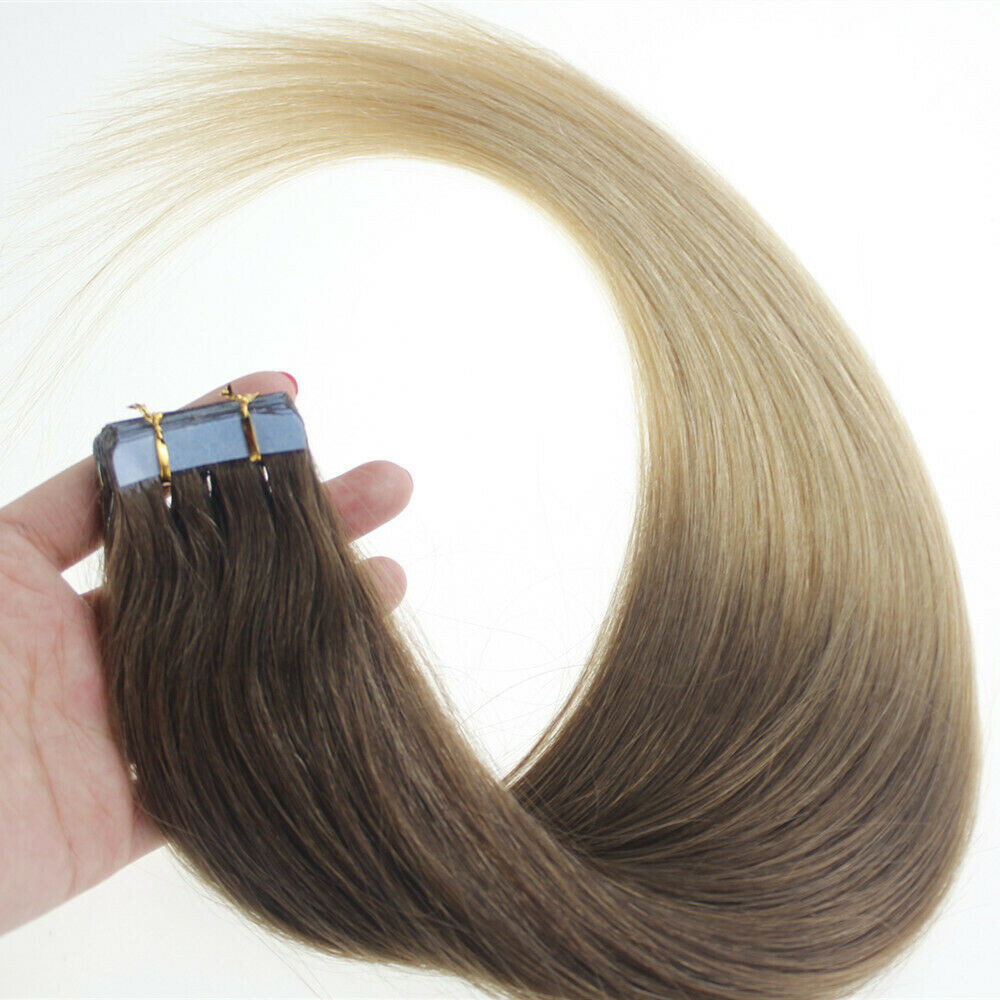 Tape in Real Human Hair Extensions Adhesive Skin Wefts Seamless Pre Taped Hair