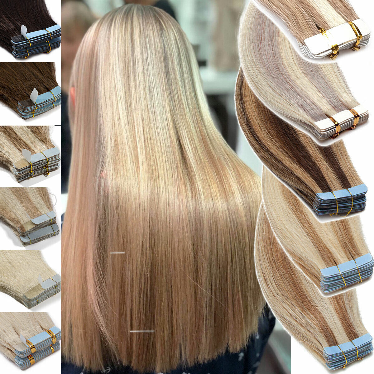Invisible Tape in Remy Human Hair Extensions Skin Wefts Thick Hair Fashion Color