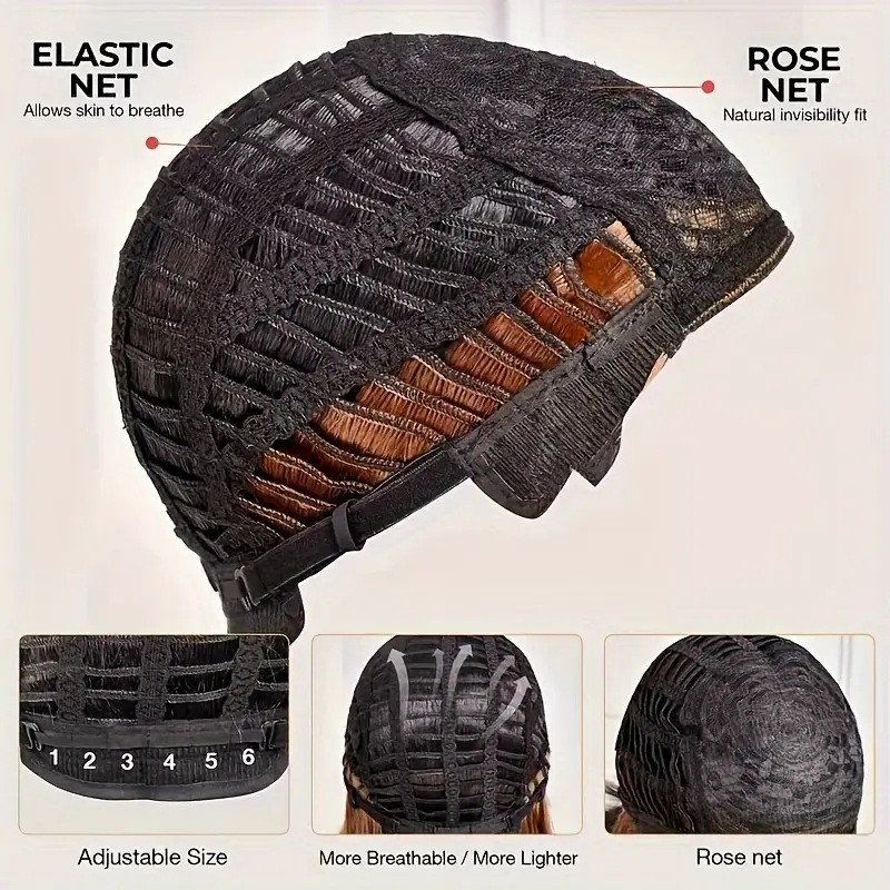 Brazilian Style Brown Highlight Short Synthetic Wig for Women Rose Net Cap