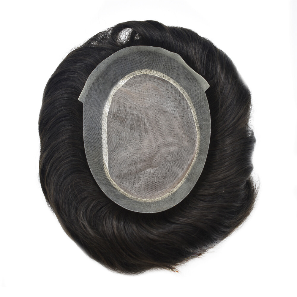 Mens toupee hairpiece Fine Mono poly skin Human hair system replacement Mens wig