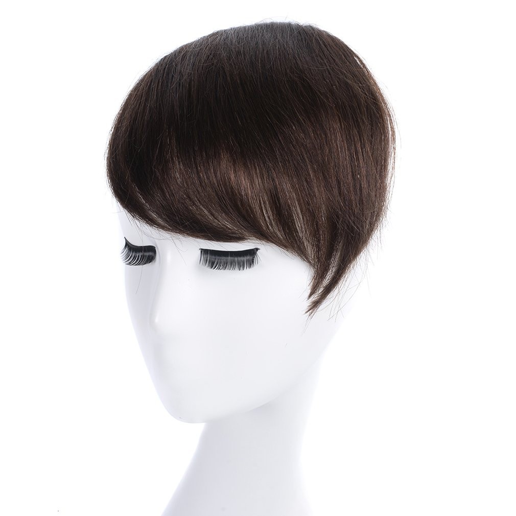 8″ Invisible Side-Swept Hair Bangs Clip In Topper 100% Human Hair Extension