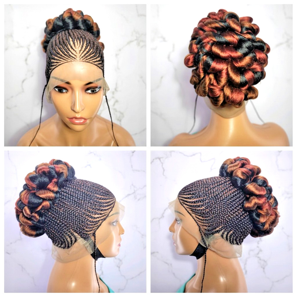Braided Wig Cornrow with Jumbo Twist Braids Puff Knots. Full Lace with Baby Hair