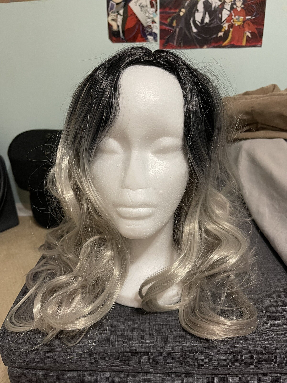 Long Grey Hair With Black Roots Wig Cosplay New In Package (Wi1)
