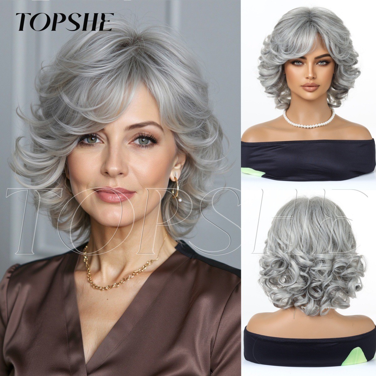 Silver Gray Wig for Women Ombre Natural Cosplay Party Wavy Full Heat Resistant