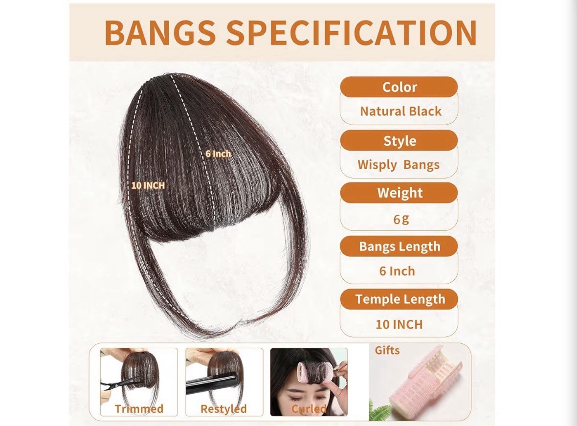 Clip in Bangs 100% Real Human Hair, Fake Bangs Hair Clip on Bang