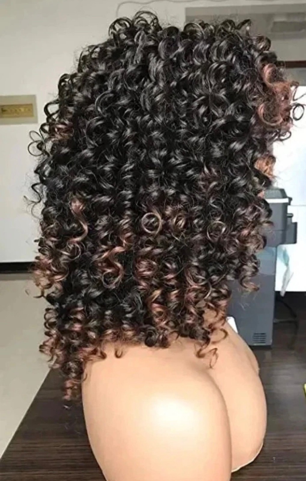 Afro Curly Wig with Bangs-Black & Warm Brown Highlights Natural Synthetic Hair