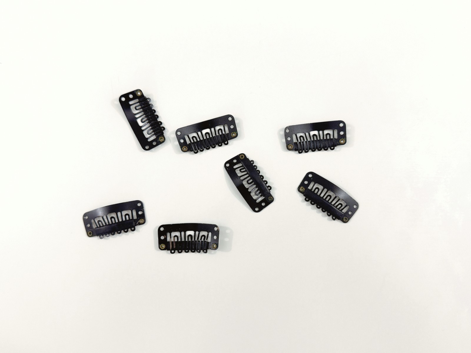 Hair Extension Clips with 3 Track Weft Holes in Black Set of 7