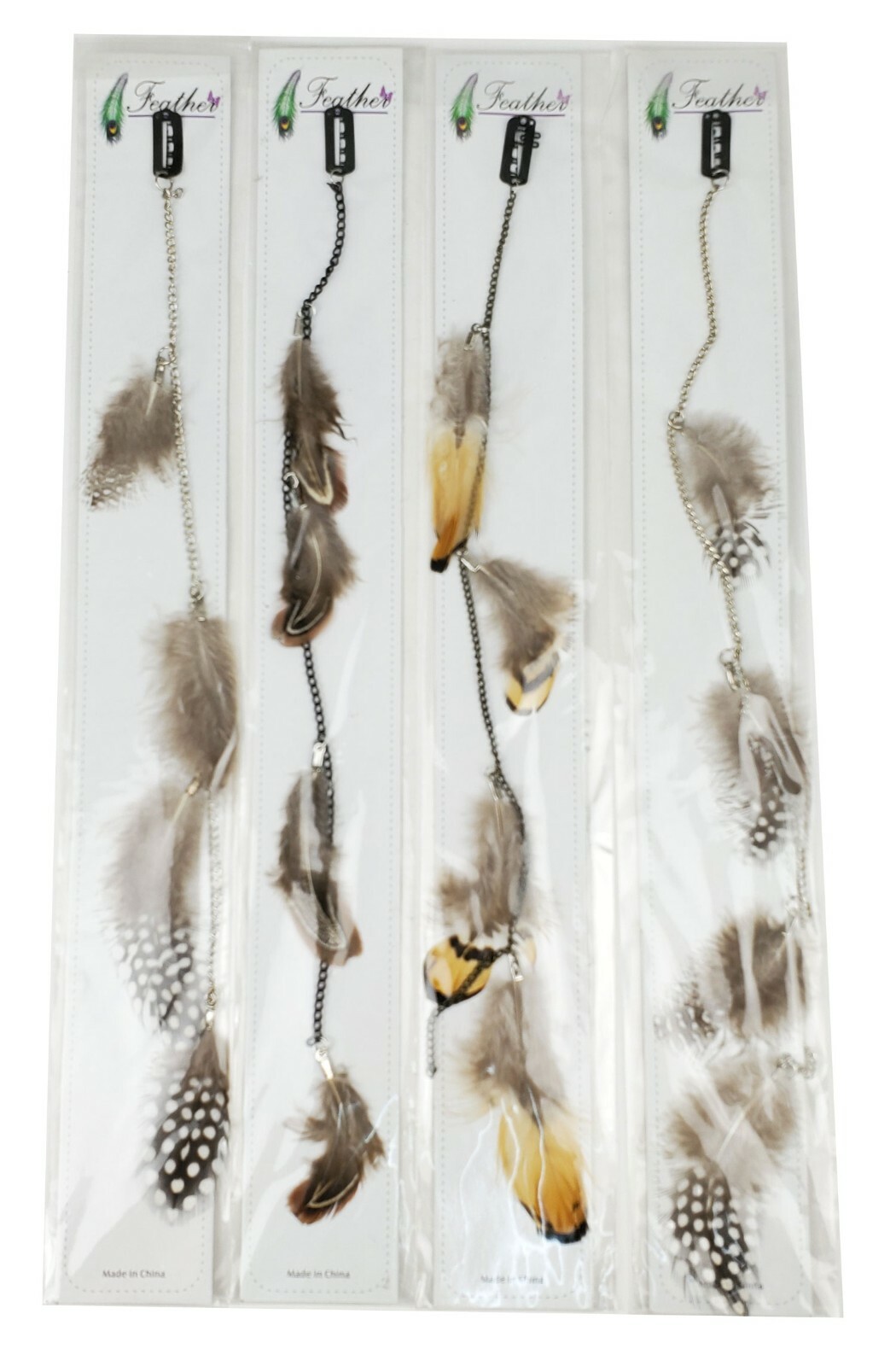4 pcs 12~14″ Long Feather & Chain Hair Extension w/Clip On Comb Assorted HH0004
